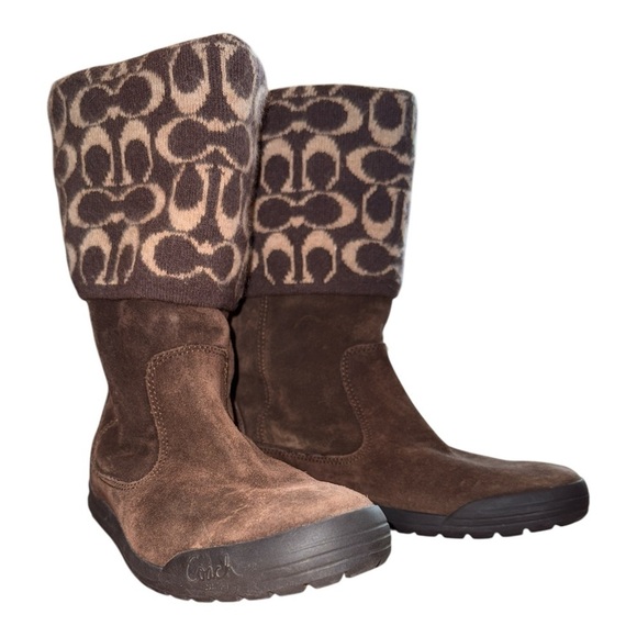 Coach Shoes - Coach Brown Winter Boots with Suede and Monogram Print